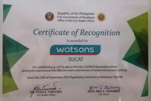 Watsons Pharmacists Awarded By Parañaque City For Outstanding Contributions To Resbakuna Program