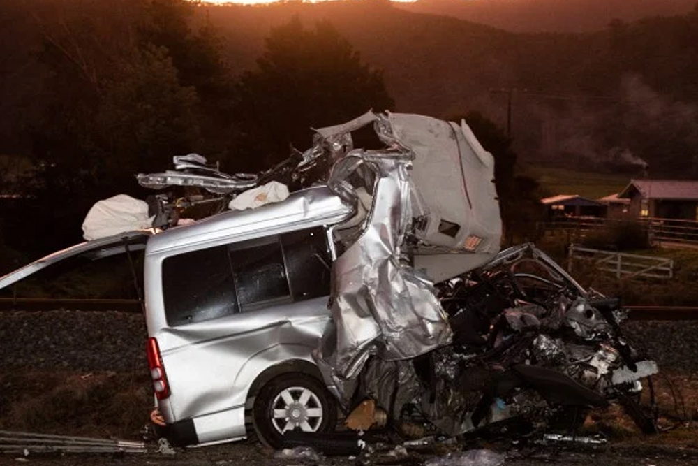 A van carrying nine people, is crushed after colliding with a truck near Picton in New Zealand on Sunday (June 19, 2022). Five of the seven Filipinos in the van died in the crash.