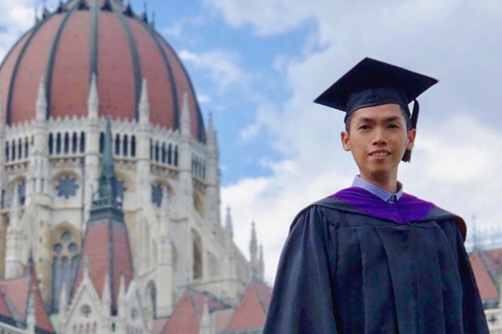 John Albert "Jal" Laylo after obtaining his masters degree on International Business Law at the Central European University in Budapest, Hungary in 2019. He is in critical condition in Philadelphia, Pennsylvania, USA after a random shooting over the weekend, according to official reports on Sunday (June 19, 2022). (Jal Laylo Facebook)