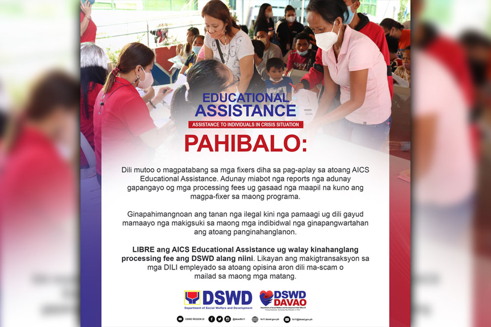 DSWD-11 warns public vs. educ’l aid program fixers