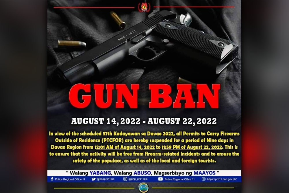 PNP gun ban in Davao for Kadayawan fest until Aug. 22