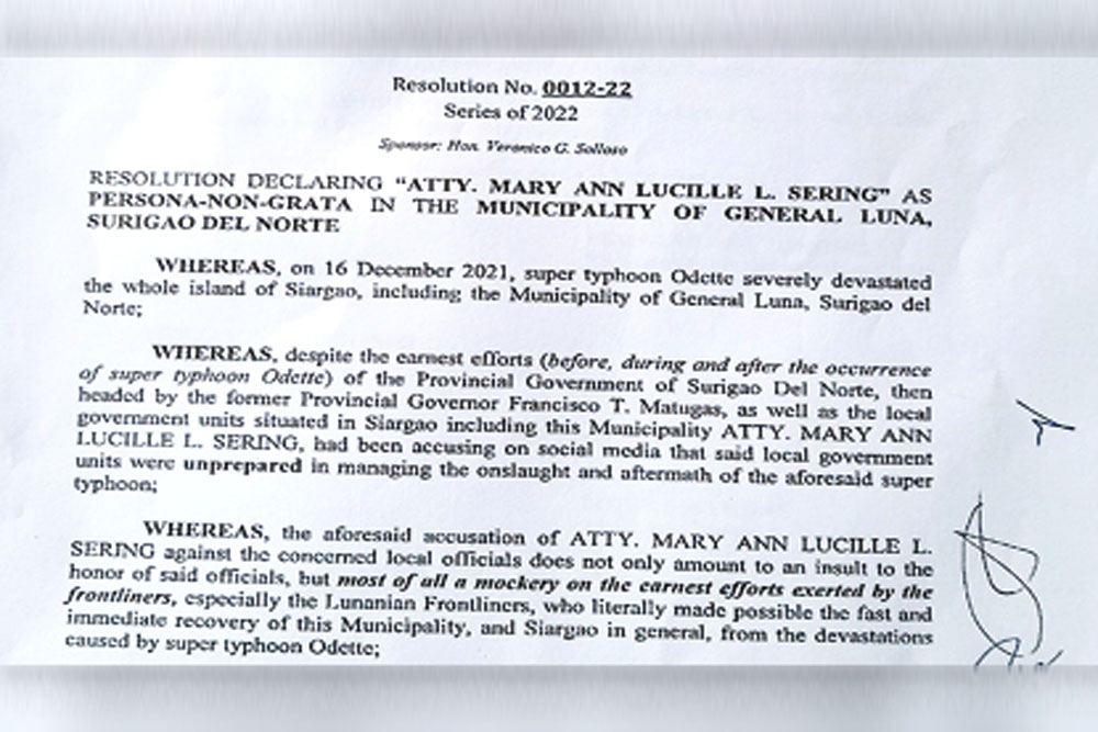 Siargao LGUs declare ex-Climate Change chief 'persona non grata'