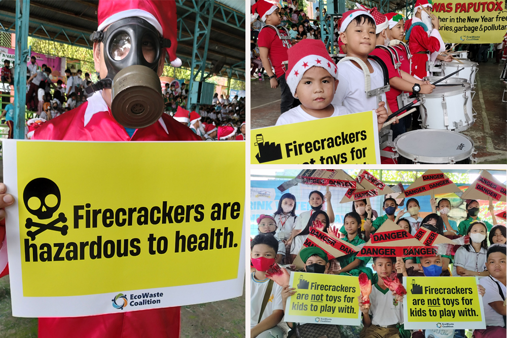 HOLDING mock oversized firecrackers plastered with “danger” tape, enthusiastic students of Bagong Silang Elementary School (BSES) in Caloocan City vowed to safely celebrate the upcoming New Year to prevent injuries, as well as pollution.