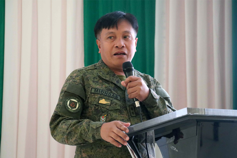 Civil-Military Operations Officer Lt. Col. Palawan Miondas of the 103rd Infantry “Haribon” Brigade shares the initiatives of his troop to ensure that the people in Lanao del Sur province are still safe and secure despite the threats. (Pamela Joyce Fumero | PIA-10 | Lanao del Sur)