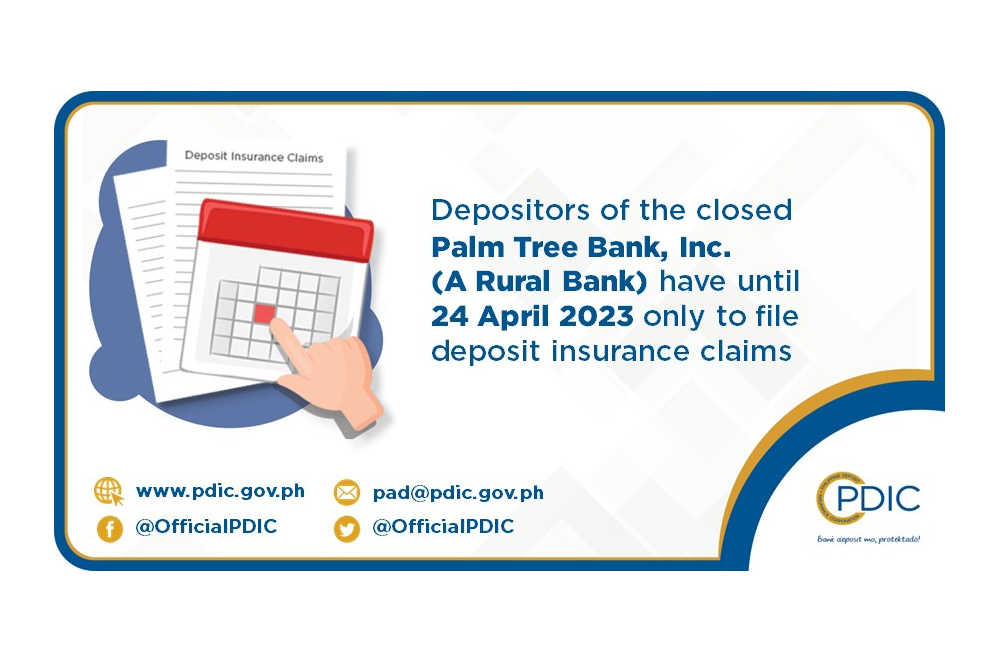 PDIC reminds Palm Tree Bank depositors of deposit claim filing deadline