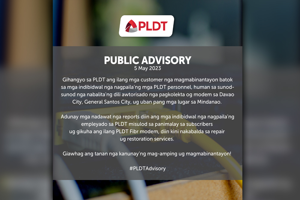 PLDT drums up customer vigilance anew vs illegal modem collection modus in General Santos, other Mindanao areas