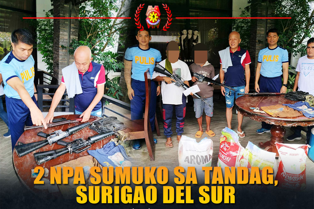 2 NPA rebels yield, hand over firearms to Surigao Sur cops