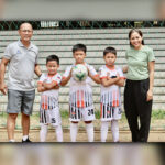 FOOTBALL FAMILY. Awing Maagad (left) and Mae Maagad (right) with their football playing kids (LR) Ylva, Xylem and Zion are off the Singapore to compete in the 10th Junior Soccer School and League (JSSL) Singapore 7-Aside football tournament (Photo by Jack Biantan)