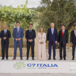 G7 LEADERS. Group of Seven (G7) leaders, (from left) European Council President Charles Michel, Germany's Chancellor Olaf Scholz, Canada's Prime Minister Justin Trudeau, French President Emmanuel Macron, Italian Prime Minister Giorgia Meloni, US President Joe Biden, Japanese Prime Minister Fumio Kishida, British Prime Minister Rishi Sunak, and European Commission President Ursula von der Leyen, pose for a photo on the first day of the G7 summit in Italy on June 13, 2024. On Saturday (June 15, 2024), the leaders called out China for its “increasing use” of dangerous maneuvers and water cannons against Filipino vessels, reiterating the group’s opposition to Chinese “intimidation activities” in the South China Sea. (Photo courtesy of G7)